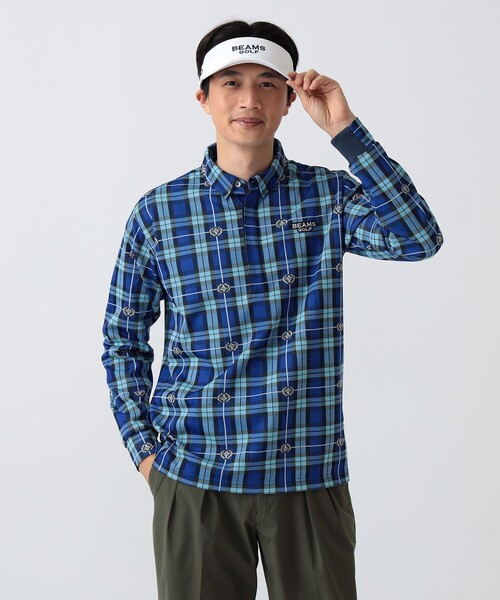 BEAMS GOLF（ビームスゴルフ）の「PURPLE LABEL / エンブレムチェック モチーフ シャツ（吸水速乾）（ポロシャツ・メンズ・その他/ブルー・S/M/L/XL）」の7枚目の写真