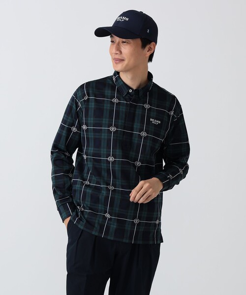 BEAMS GOLF（ビームスゴルフ）の「PURPLE LABEL / エンブレムチェック モチーフ シャツ（吸水速乾）（ポロシャツ・メンズ・その他/ブルー・S/M/L/XL）」の15枚目の写真