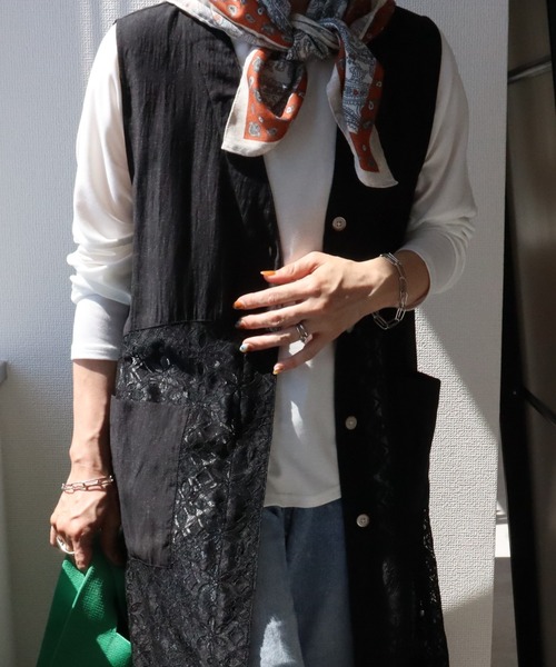 zena(ジェナ)の「レース切替ロングジレ(ベスト・レディース・ブラック/オフホワイト・FREE)」の2枚目の写真