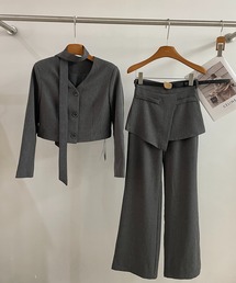 【セットアップ】ショート丈ジャケット&スカート付きパンツ