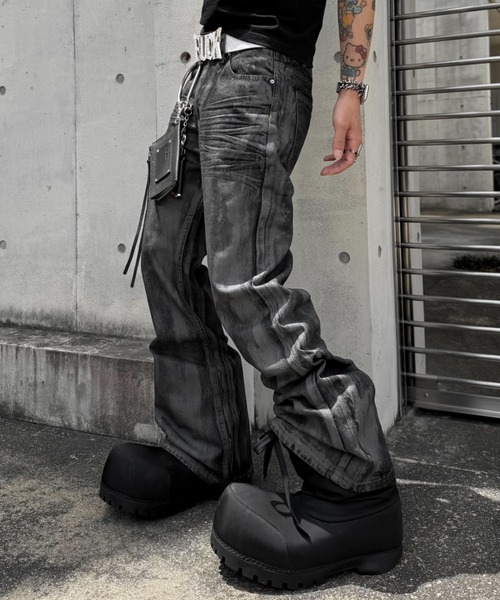 Never mind the XU】vintage waxed flare denim pants / 【ネバー