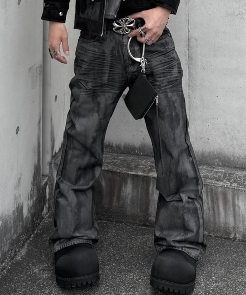 Never mind the XU】vintage waxed flare denim pants / 【ネバー