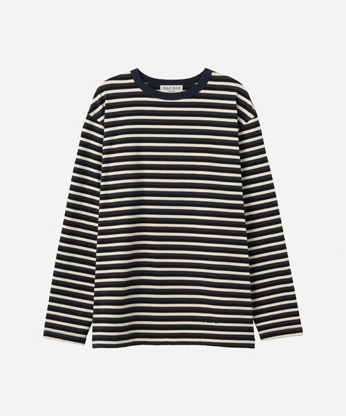 MAC MOC(マックモック)の「FOLI 両面起毛 ルーズフィット マルチストライプ ロングスリーブ Tシャツ(Tシャツ/カットソー・レディース・ネイビー・FREE)」の1枚目の写真