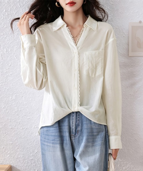ONEP STAR（ワンピスター）の「スキッパー襟付きシャツブラウス（シャツ/ブラウス・レディース・オフホワイト・MEDIUM）」の2枚目の写真