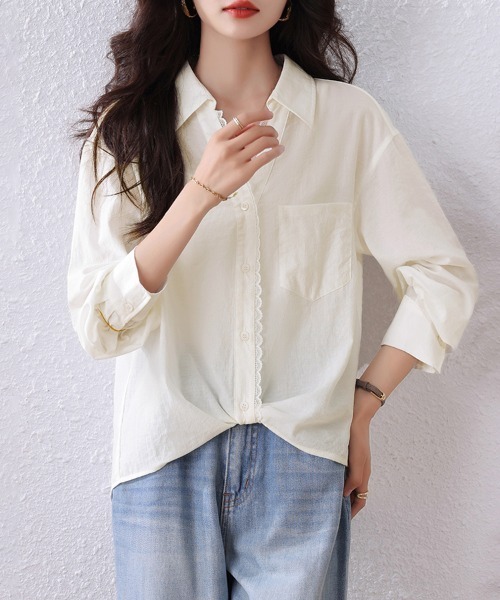 ONEP STAR（ワンピスター）の「スキッパー襟付きシャツブラウス（シャツ/ブラウス・レディース・オフホワイト・MEDIUM）」の6枚目の写真