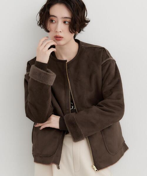 THE SHOP TK (ザ ショップ ティーケー )の「フェイクムートンリバーシブルブルゾン(ブルゾン・レディース・チャコールグレー/ナチュラル/ダークブラウン・12/13)」の1枚目の写真