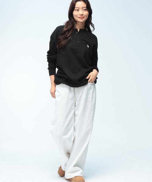 U.S. POLO ASSN.(ユーエスポロアッスン)の「U.S. POLO ASSN. (ユーエスポロアッスン) ヘンリーネック 長袖 Tシャツ メンズ レディース サーマル ワンポイント ロゴ刺繍 ロンT PLM63200(Tシャツ/カットソー・メンズ・グレー/アイボリー/ブラック・L/M/LL)」の19枚目の写真