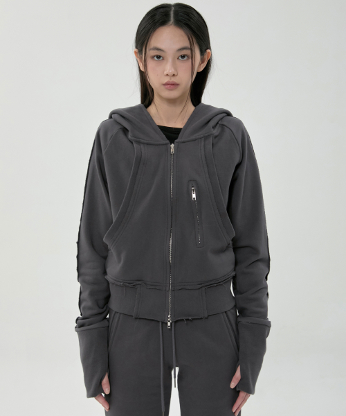 FLAREUP(フレアアップ)の「Nana ジップフーディー (FL-057_Charcoal)(パーカー・レディース・ダークグレー・OS)」の6枚目の写真