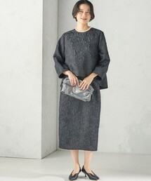 〈手洗い可能〉ジャカード Iライン ブラック ワンピース