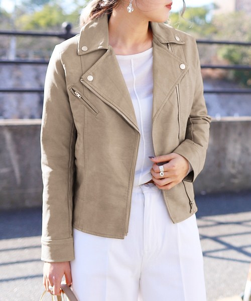 reca（レカ）の「ライダースダブルジャケット（ライダースジャケット・レディース・アイボリー/ブラック/グレー/キャメル/ライトグレー/ピンク/ライトカーキ/ブラウン/ベージュ/カーキ/ライトピンク/グリーン系その他・M/L）」の7枚目の写真