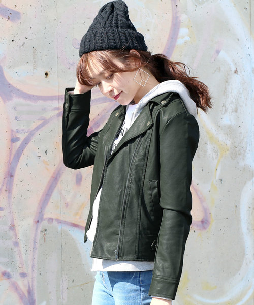 reca（レカ）の「ライダースダブルジャケット（ライダースジャケット・レディース・アイボリー/ブラック/グレー/キャメル/ライトグレー/ピンク/ライトカーキ/ブラウン/ベージュ/カーキ/ライトピンク/グリーン系その他・M/L）」の8枚目の写真