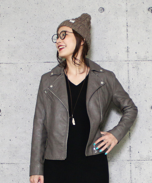 reca（レカ）の「ライダースダブルジャケット（ライダースジャケット・レディース・アイボリー/ブラック/グレー/キャメル/ライトグレー/ピンク/ライトカーキ/ブラウン/ベージュ/カーキ/ライトピンク/グリーン系その他・M/L）」の22枚目の写真