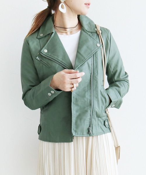 reca（レカ）の「ライダースダブルジャケット（ライダースジャケット・レディース・アイボリー/ブラック/グレー/キャメル/ライトグレー/ピンク/ライトカーキ/ブラウン/ベージュ/カーキ/ライトピンク/グリーン系その他・M/L）」の10枚目の写真