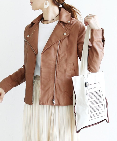 reca（レカ）の「ライダースダブルジャケット（ライダースジャケット・レディース・アイボリー/ブラック/グレー/キャメル/ライトグレー/ピンク/ライトカーキ/ブラウン/ベージュ/カーキ/ライトピンク/グリーン系その他・M/L）」の12枚目の写真