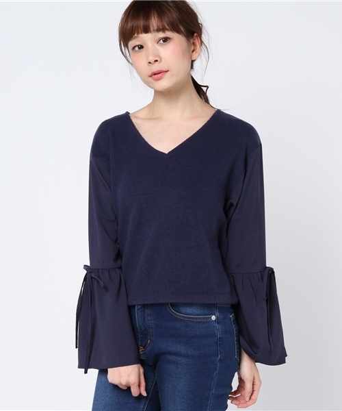 mystic(ミスティック)の「袖フレア切替プルオーバー(Tシャツ/カットソー・レディース・オフホワイト/ピンク/ブラック/ネイビー・フリ-)」の4枚目の写真