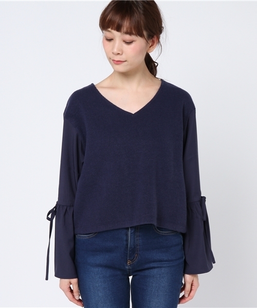 mystic(ミスティック)の「袖フレア切替プルオーバー(Tシャツ/カットソー・レディース・オフホワイト/ピンク/ブラック/ネイビー・フリ-)」の5枚目の写真