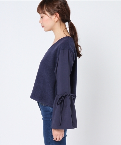 mystic(ミスティック)の「袖フレア切替プルオーバー(Tシャツ/カットソー・レディース・オフホワイト/ピンク/ブラック/ネイビー・フリ-)」の6枚目の写真