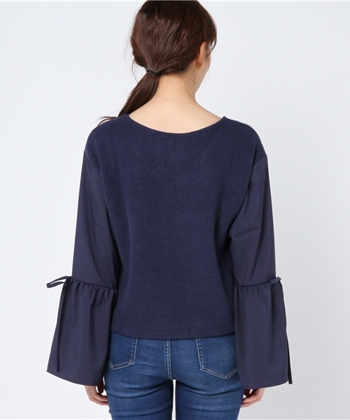 mystic(ミスティック)の「袖フレア切替プルオーバー(Tシャツ/カットソー・レディース・オフホワイト/ピンク/ブラック/ネイビー・フリ-)」の7枚目の写真