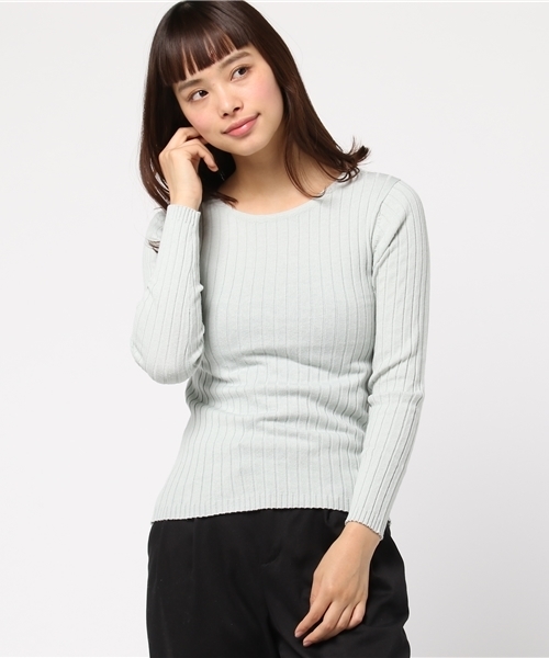 Honeys(ハニーズ)の「無地リブニットプルオーバー (ニット/セーター・レディース・ピンク/ブラック/ホワイト×ネイビー/ネイビー/ミント/オフホワイト/杢グレー・M/L/S)」の1枚目の写真