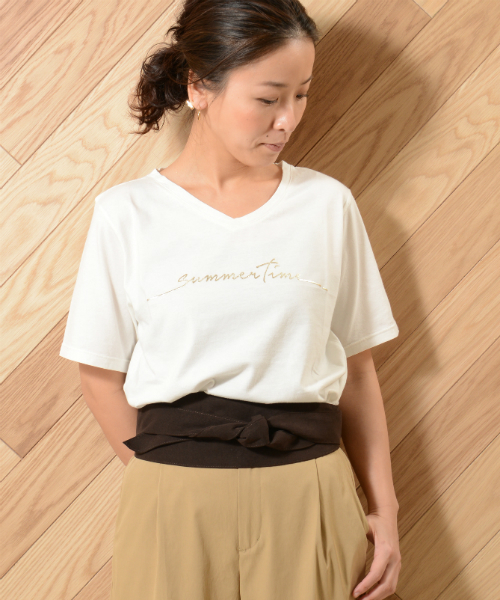 un dix cors（アンディコール）の「ラメサマータイムTシャツ（Tシャツ/カットソー・レディース・チャコールグレー/ホワイト/ブルー・ﾌﾘ-）」の2枚目の写真