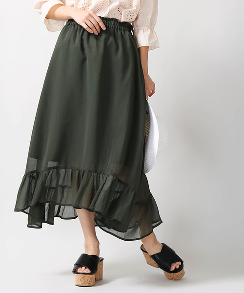 WEGO（ウィゴー）の「WEGO/イレヘムフリルミディスカート（スカート・レディース・カーキ/ブラック/ダークオレンジ/レッド/マスタード・LARGE/MEDIUM）」の3枚目の写真