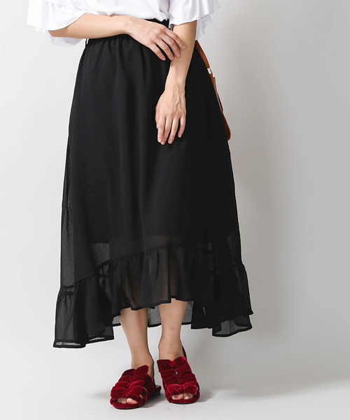 WEGO（ウィゴー）の「WEGO/イレヘムフリルミディスカート（スカート・レディース・カーキ/ブラック/ダークオレンジ/レッド/マスタード・LARGE/MEDIUM）」の2枚目の写真