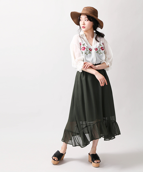 WEGO（ウィゴー）の「WEGO/イレヘムフリルミディスカート（スカート・レディース・カーキ/ブラック/ダークオレンジ/レッド/マスタード・LARGE/MEDIUM）」の20枚目の写真