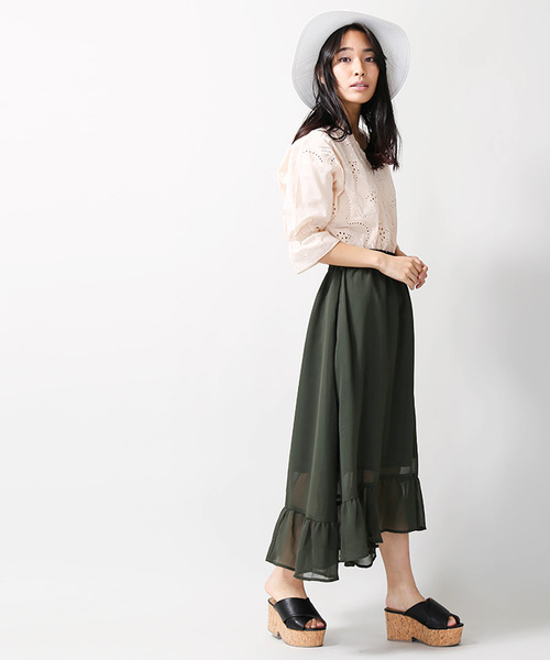 WEGO（ウィゴー）の「WEGO/イレヘムフリルミディスカート（スカート・レディース・カーキ/ブラック/ダークオレンジ/レッド/マスタード・LARGE/MEDIUM）」の19枚目の写真