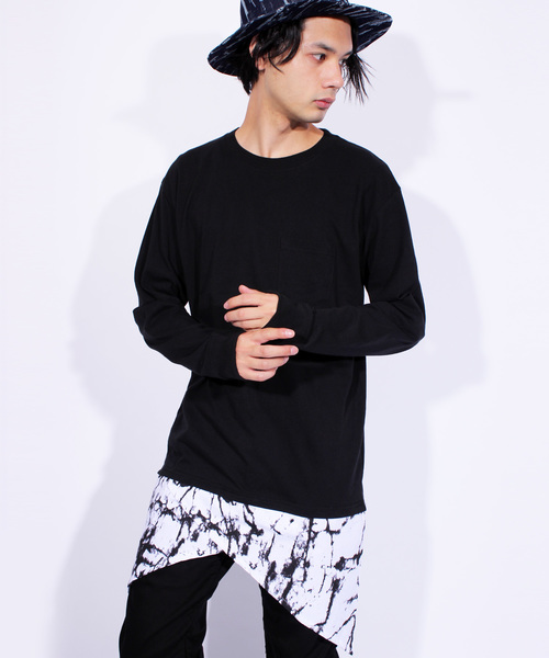 ８(eight)（エイト）の「切替 長袖Tシャツ ロング丈 カットソー（Tシャツ/カットソー・メンズ・ホワイト/ブラック・LARGE/MEDIUM）」の2枚目の写真