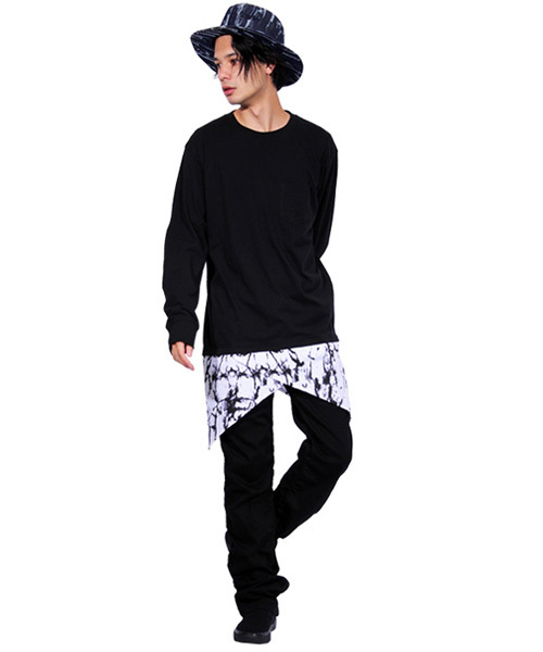 ８(eight)（エイト）の「切替 長袖Tシャツ ロング丈 カットソー（Tシャツ/カットソー・メンズ・ホワイト/ブラック・LARGE/MEDIUM）」の4枚目の写真