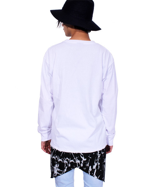 ８(eight)（エイト）の「切替 長袖Tシャツ ロング丈 カットソー（Tシャツ/カットソー・メンズ・ホワイト/ブラック・LARGE/MEDIUM）」の6枚目の写真