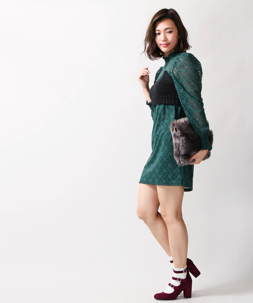 WEGO（ウィゴー）の「WEGO/パフスリーブレースミニワンピース（ワンピース・レディース・ダークグリーン/ブラック/アイボリー・FREE）」の18枚目の写真