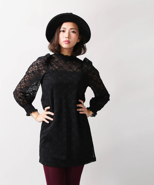 WEGO（ウィゴー）の「WEGO/パフスリーブレースミニワンピース（ワンピース・レディース・ダークグリーン/ブラック/アイボリー・FREE）」の16枚目の写真