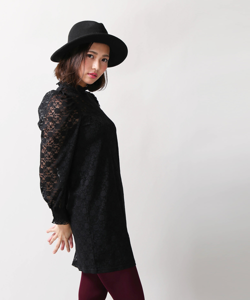 WEGO（ウィゴー）の「WEGO/パフスリーブレースミニワンピース（ワンピース・レディース・ダークグリーン/ブラック/アイボリー・FREE）」の10枚目の写真