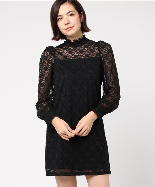 WEGO（ウィゴー）の「WEGO/パフスリーブレースミニワンピース（ワンピース・レディース・ダークグリーン/ブラック/アイボリー・FREE）」の5枚目の写真