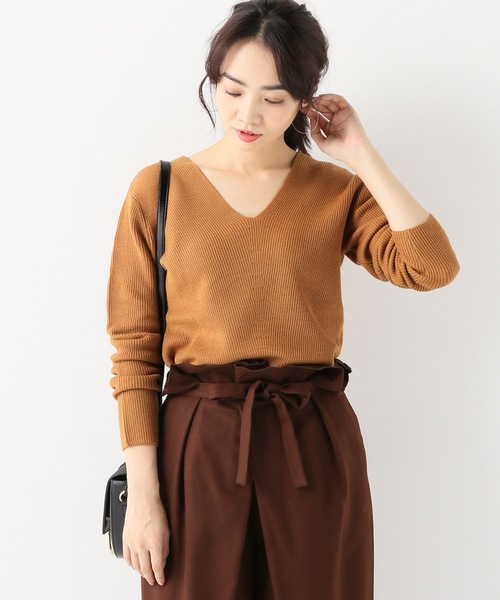 SLOBE IENA（スローブイエナ）の「Vネック畦ニット◆（ニット/セーター・レディース・ブルー/アイボリー/キャメル・FREE）」の3枚目の写真