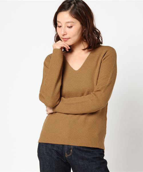 SLOBE IENA（スローブイエナ）の「Vネック畦ニット◆（ニット/セーター・レディース・ブルー/アイボリー/キャメル・FREE）」の12枚目の写真