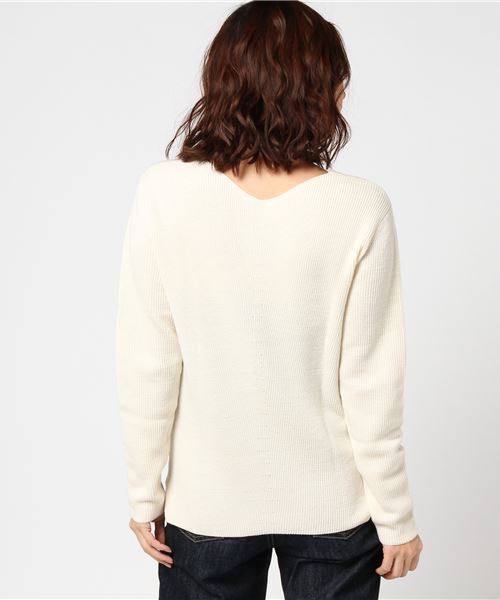 SLOBE IENA（スローブイエナ）の「Vネック畦ニット◆（ニット/セーター・レディース・ブルー/アイボリー/キャメル・FREE）」の6枚目の写真