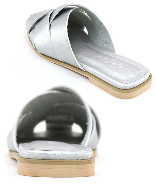 SESTO（セスト）の「やわらかエコレザーのバブーシュクロス編みメッシュスリッポンスリッパフラットサンダル/リラックスサンダル（サンダル・レディース・ブラック/キャメル/アイボリー/シルバー/イエロー/ダークブラウン・3L/L/LL/M/S）」の16枚目の写真