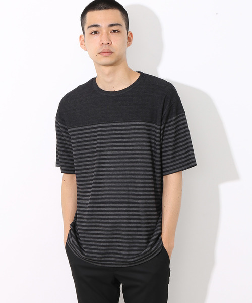 ADAM ET ROPE'(アダムエロペ)の「WフェイスボーダーTシャツ(Tシャツ/カットソー・メンズ・ホワイト/チャコールグレー/ネイビー/ミント・M/L)」の2枚目の写真