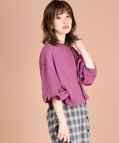 natural couture（ナチュラルクチュール）の「UESD風ボリューム袖Tシャツ（Tシャツ/カットソー・レディース・オフホワイト/スミクロ/ベージュ/プラム/イエロー・FREE）」の4枚目の写真