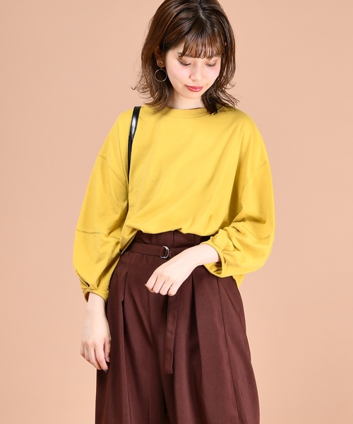 natural couture（ナチュラルクチュール）の「UESD風ボリューム袖Tシャツ（Tシャツ/カットソー・レディース・オフホワイト/スミクロ/ベージュ/プラム/イエロー・FREE）」の5枚目の写真