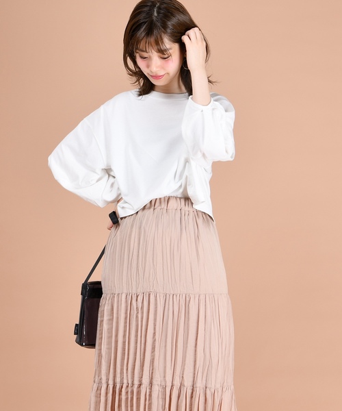 natural couture（ナチュラルクチュール）の「UESD風ボリューム袖Tシャツ（Tシャツ/カットソー・レディース・オフホワイト/スミクロ/ベージュ/プラム/イエロー・FREE）」の7枚目の写真