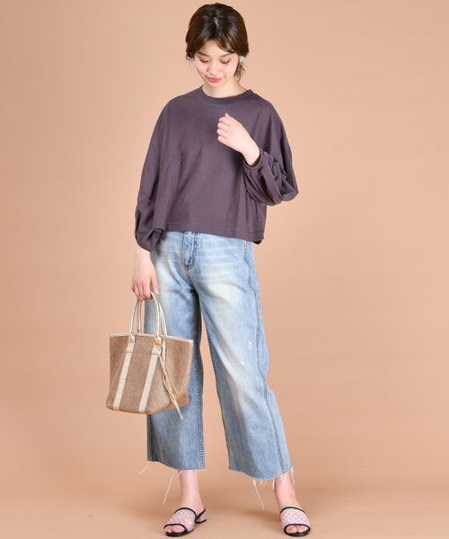 natural couture（ナチュラルクチュール）の「UESD風ボリューム袖Tシャツ（Tシャツ/カットソー・レディース・オフホワイト/スミクロ/ベージュ/プラム/イエロー・FREE）」の9枚目の写真