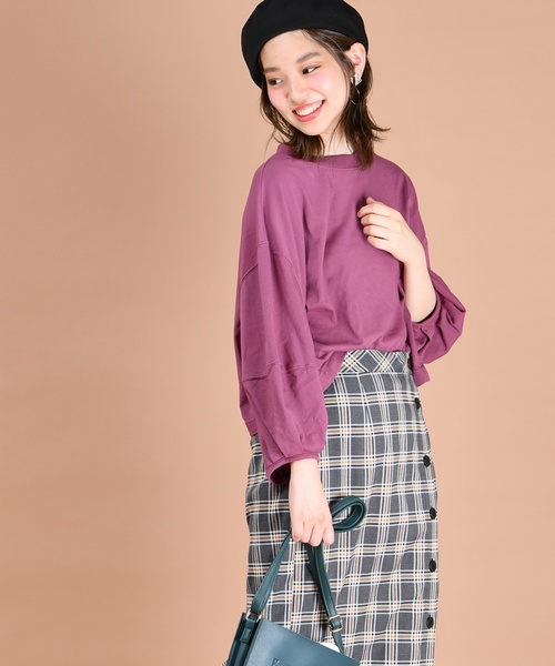 natural couture（ナチュラルクチュール）の「UESD風ボリューム袖Tシャツ（Tシャツ/カットソー・レディース・オフホワイト/スミクロ/ベージュ/プラム/イエロー・FREE）」の16枚目の写真