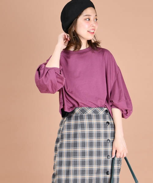 natural couture（ナチュラルクチュール）の「UESD風ボリューム袖Tシャツ（Tシャツ/カットソー・レディース・オフホワイト/スミクロ/ベージュ/プラム/イエロー・FREE）」の17枚目の写真