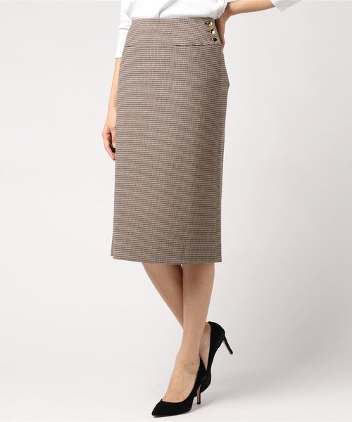un dix cors（アンディコール）の「金釦チェック切替タイトスカート（スカート・レディース・ベージュ/グレー・ﾌﾘ-）」の2枚目の写真