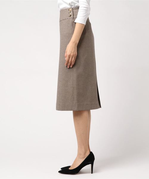 un dix cors（アンディコール）の「金釦チェック切替タイトスカート（スカート・レディース・ベージュ/グレー・ﾌﾘ-）」の3枚目の写真
