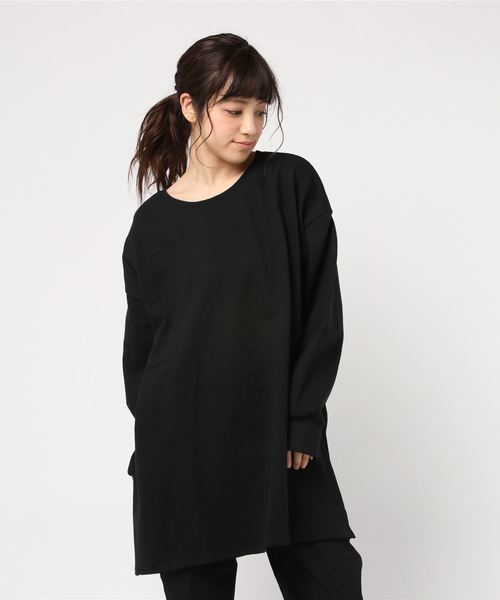 coca(coca)(コカ)の「サイドスリットオーバーサイズコットンチュニック(Tシャツ/カットソー・レディース・ホワイト/ブラック・ONE SIZE)」の2枚目の写真