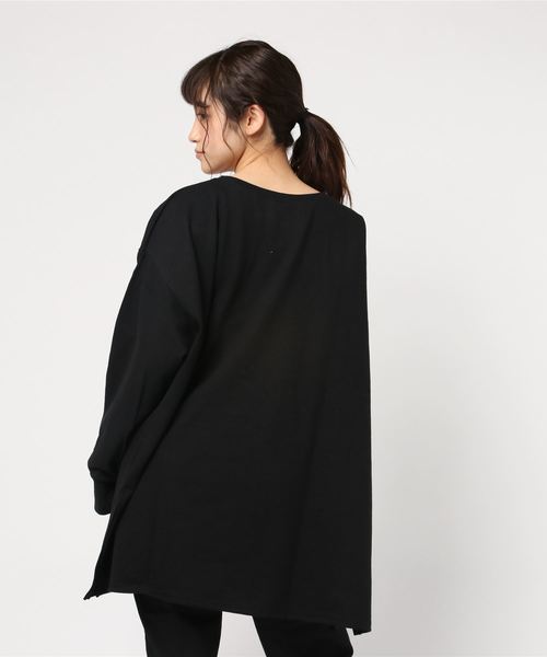 coca(coca)(コカ)の「サイドスリットオーバーサイズコットンチュニック(Tシャツ/カットソー・レディース・ホワイト/ブラック・ONE SIZE)」の4枚目の写真